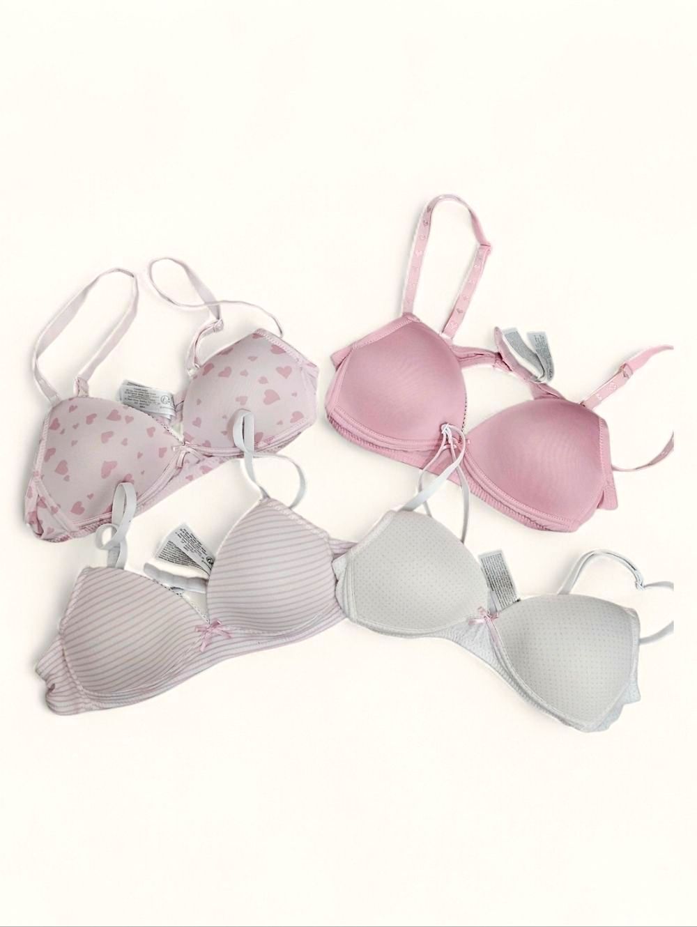 Primark Girls Pink and White Training Tween Bras Bundle (4) Size 30AA